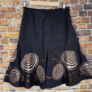 Nic + Zoe Brown Embroidered A-Line Skirt Sz 4
